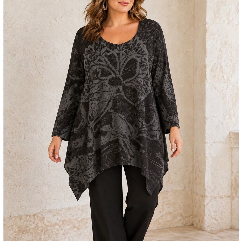 Soft Surroundings Renaissance Tunic Sz. XL Asymmetrical Pointed Hem Boho Cozy